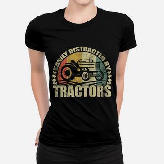 Easily Distracted By Tractors Funny Farmer Vintage Tractor Women T-shirt | Crazezy CA