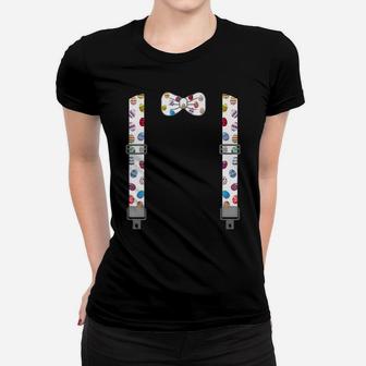 Easter Eggs Bow Tie & Suspenders Tee Egg Hunting Bunny Women T-shirt | Crazezy CA