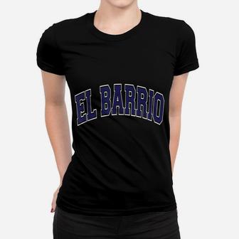 El Barrio Harlem Nyc Varsity Style Navy Blue Text Women T-shirt | Crazezy UK