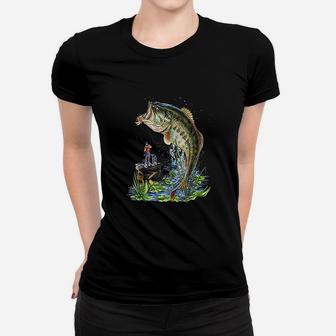 Fishing Graphic Large Mouth Bass Fish Gift Women T-shirt | Crazezy