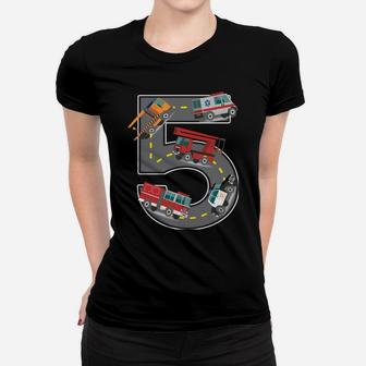 Five Year Old 5Th Birthday Fire Truck Ambulance Police Car Women T-shirt | Crazezy