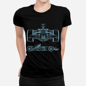 Formula Racing Car 3D Silhouette Mechanical Engineering Draw Women T-shirt | Crazezy