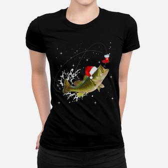 Funny Bass Fishing Santa Hat Christmas Pajama Fishermen Gift Women T-shirt | Crazezy DE