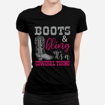 Funny Cowgirl Boots Bling Women Gift Cute Love Country Life Women T-shirt | Crazezy