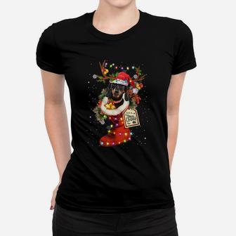 Funny Dachshund Dog In Christmas Sock Santa Hat Xmas Dog Women T-shirt | Crazezy