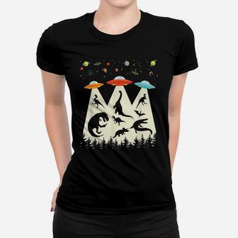Funny Dinosaur Ufo Lover Gift Retro Vintage Alien Abduction Women T-shirt | Crazezy