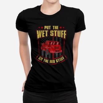 Funny Firefighter Gift Shirt Thin Red Line Flag Fire Truck Women T-shirt | Crazezy