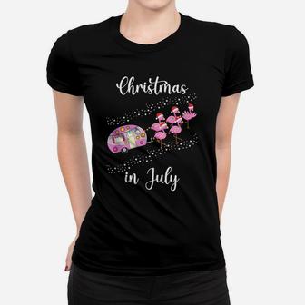Funny Flamingo Pink Retro Camping Car Christmas In July Women T-shirt | Crazezy
