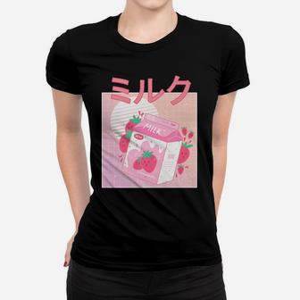 Funny Retro 90S Japanese Kawaii Strawberry Milk Shake Carton Women T-shirt | Crazezy