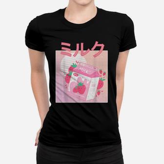 Funny Retro 90S Japanese Kawaii Strawberry Milk Shake Carton Women T-shirt | Crazezy