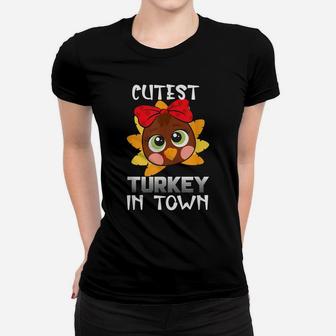 Funny Thanksgiving Day Boys Kids Girl Cutest Turkey In Town Women T-shirt | Crazezy UK
