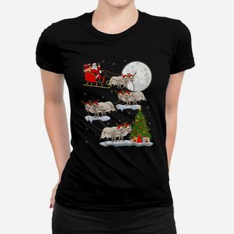 Funny Xmas Lighting Tree Santa Riding Arctic Fox Christmas Women T-shirt | Crazezy