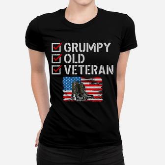 Grumpy Old Veteran Patriotic American Military Veteran Flag Women T-shirt | Crazezy