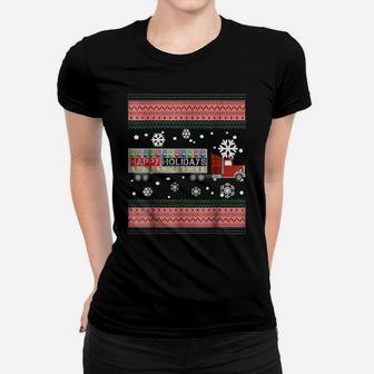 Happy Holidays-Semi Truck Shirt-Snow-Snowflakes Tee Shirt Women T-shirt | Crazezy