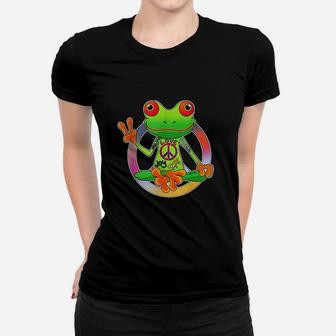 Hippie Frog Peace Sign Yoga Frogs Hippies 70s Women T-shirt | Crazezy