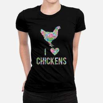 I Love Chickens Flowers Pattern Hen Heart Silhouette Pattern Women T-shirt | Crazezy AU