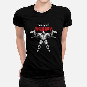 Iron Is My Therapy Bodybuilding Workout Ladies Tee | Crazezy