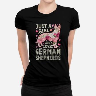 Just A Girl Who Loves German Shepherds Dog Silhouette Flower Sweatshirt Women T-shirt | Crazezy