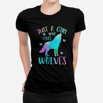 Just A Girl Who Loves Wolves Watercolor Cute Wolf Lover Gift Women T-shirt | Crazezy DE