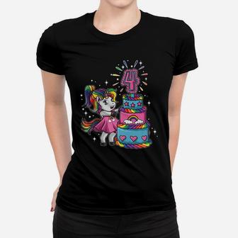 Kids 4Th Birthday Girl Cute Unicorn Rainbow Cake Gift Idea Women T-shirt | Crazezy