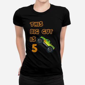 Kids 5Th Birthday Boy Monster Truck Shirt 5 Year Old Boys Cars Women T-shirt | Crazezy
