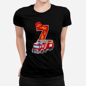 Kids 7Th Birthday Party Fire Truck Toddler Age 7 T Shirt Women T-shirt | Crazezy