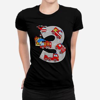 Kids Fire Truck Birthday Shirt 3 Year Toddler Boy Girl 3Rd Bday Women T-shirt | Crazezy