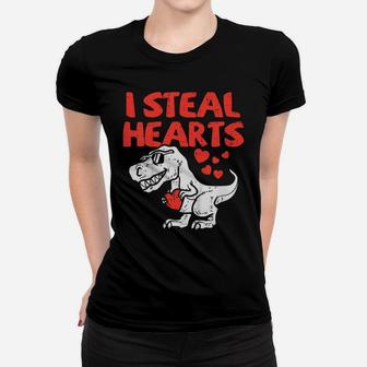 Kids I Steal Hearts Trex Dino Cute Baby Boy Valentines Day Gift Women T-shirt | Crazezy