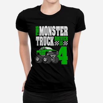 Kids This Monster Truck Driver Is 4 Birthday Top For Boys Women T-shirt | Crazezy DE