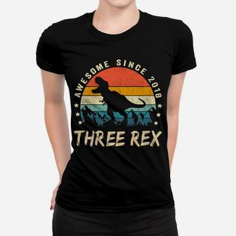 Kids Three Rex 3Rd Birthday Shirt Third Dinosaur 3 Year Old Women T-shirt | Crazezy