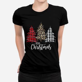 Leopard And Buffalo Plaid Vintage Country Christmas Tree Women T-shirt | Crazezy DE