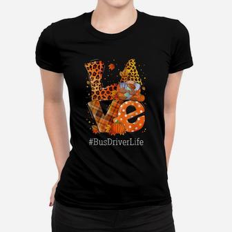 Leopard Love Gnome Fall Pumpkin Bus Driver Life Thanksgiving Women T-shirt | Crazezy