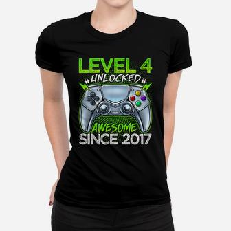 Level 4 Unlocked Awesome Since 2017 4Th Birthday Gaming Women T-shirt | Crazezy