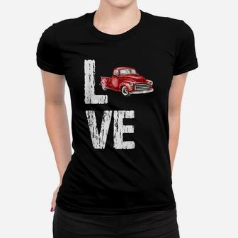 Love L-O-V-E Vintage Red Pickup Truck White Rims Tee Women T-shirt | Crazezy DE
