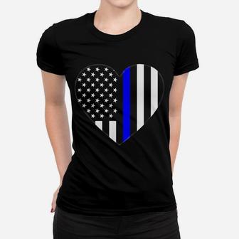 Love Our Police Officer Us Flag Heart Thin Blue Line Women T-shirt | Crazezy