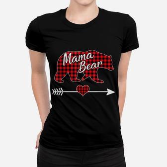 Mama Bear Christmas Pajama Red Buffalo Plaid Family Gift Women T-shirt | Crazezy