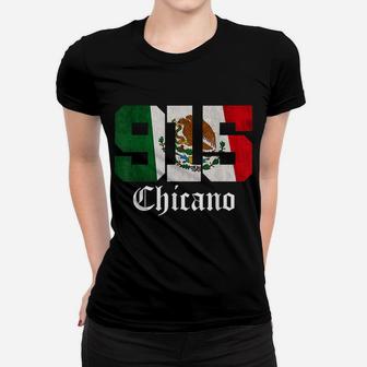 Mens Mexican Flag Chicano Apparel Texas 915 Area Code Women T-shirt | Crazezy