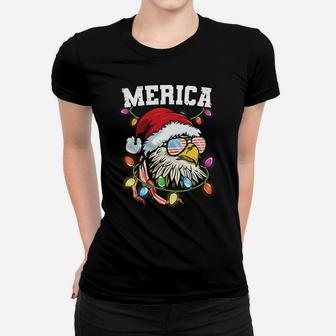 Merica Christmas Usa Flag Patriotic Veteran Santa Bald Eagle Sweatshirt Women T-shirt | Crazezy