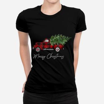 Merry Christmas Buffalo Plaid Red Truck Tree For Men Women Women T-shirt | Crazezy