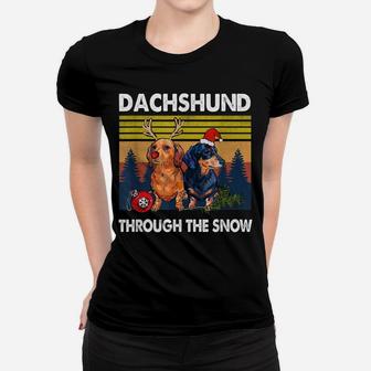 Merry Christmas Dachshund Dog Through The Snow Women T-shirt | Crazezy