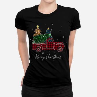 Merry Christmas Leopard Buffalo Truck Tree Red Plaid Women T-shirt | Crazezy CA