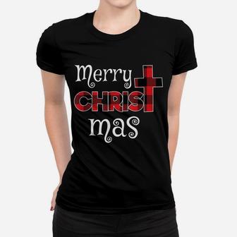 Merry Christmas Shirt Christians Gifts Buffalo Plaid Pajamas Women T-shirt | Crazezy