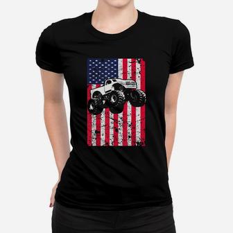 Monster Truck American Flag Racing Usa Patriotic Women T-shirt | Crazezy