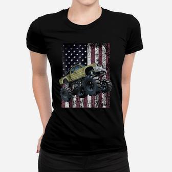 Monster Truck American Flag Racing USA Patriotic Women T-shirt | Crazezy