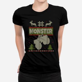 Monster Truck Ugly Christmas Sweater Shirt Big Cars Xmas Tee Women T-shirt | Crazezy AU