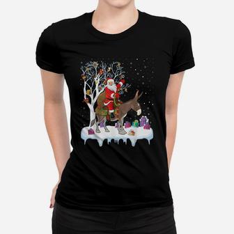 Mule Donkey Lover Xmas Gift Santa Riding Donkey Christmas Women T-shirt | Crazezy