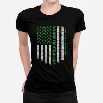 No One Fights Alone Usa Flag Mental Health Awareness Shirts Sweatshirt Women T-shirt | Crazezy