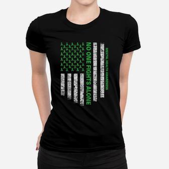 No One Fights Alone Usa Flag Mental Health Awareness Shirts Women T-shirt | Crazezy