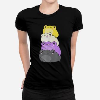 Nonbinary Flag Color Frogs Subtle Enby Pride Cute Aesthetic Women T-shirt | Crazezy UK