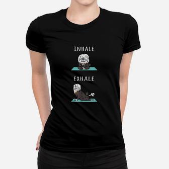 Old English Sheepdog Yoga Inhale Exhale Funny Women T-shirt | Crazezy UK